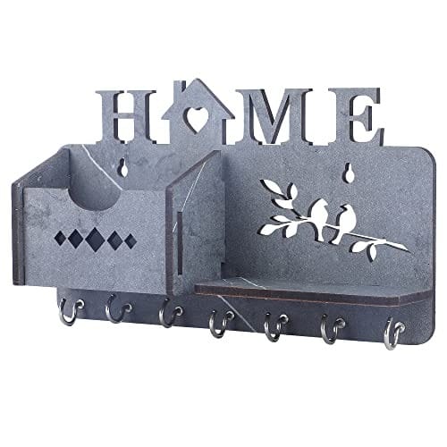 MOHD YASIN - Home Wooden Key Holder with Mobile Stand and Pen Holder Wood Key Holder (8 Hooks, Black)