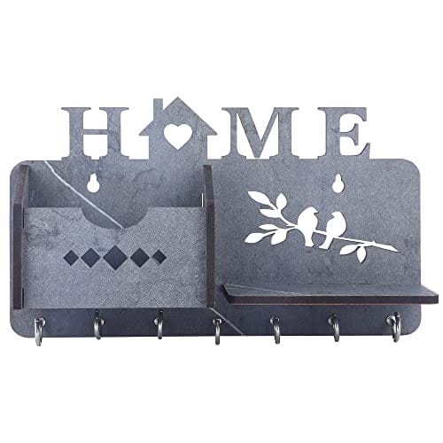 MOHD YASIN - Home Wooden Key Holder with Mobile Stand and Pen Holder Wood Key Holder (8 Hooks, Black) view 2