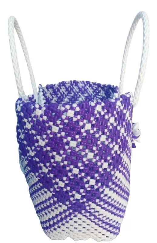 Handmade Woven Tote Bag - Purple and White view 2