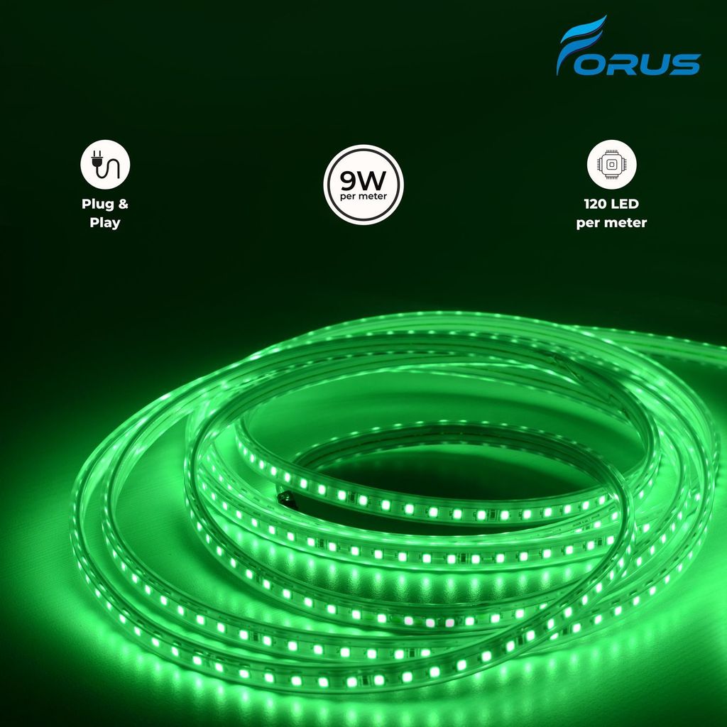 Forus LED Rope Strip Light 5 Meters 1 Year Warranty, Outdoor Waterproof Decorative Cove Lights for Ceiling, Balcony, Home Decor, Interior Decoration, Flexible Rope Light for Diwali, Christmas & New Year -Green view 2