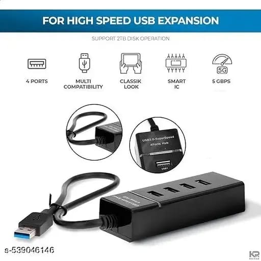 4 Port USB HUB SuperSpeed 3.0 Portable Mini-Hub For Pendrive, Mouse, Keyboards, Camera, Mobile, Tablet, PC, Laptop, TV Etc - USB Hub (Black) view 2