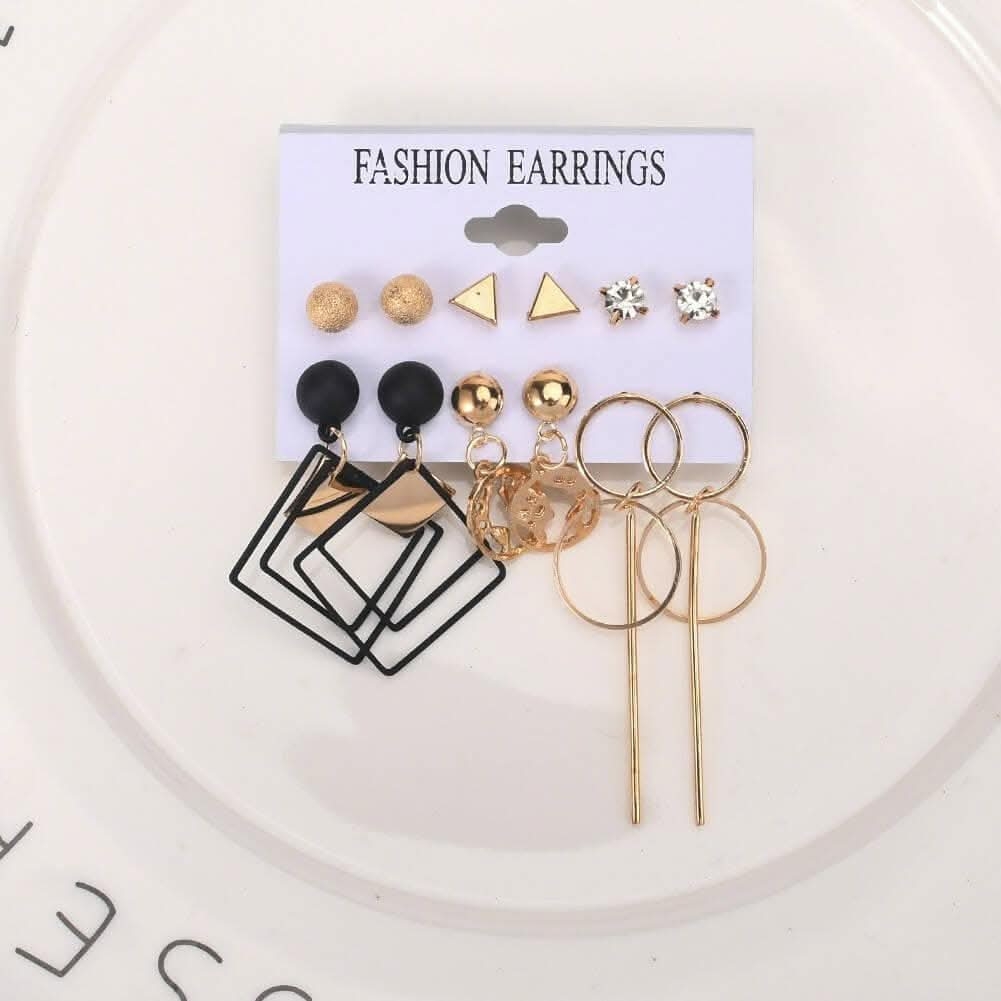Pinapes Durable & Skin Friendly Gold Pearl Stud Earrings Set (6) view 2