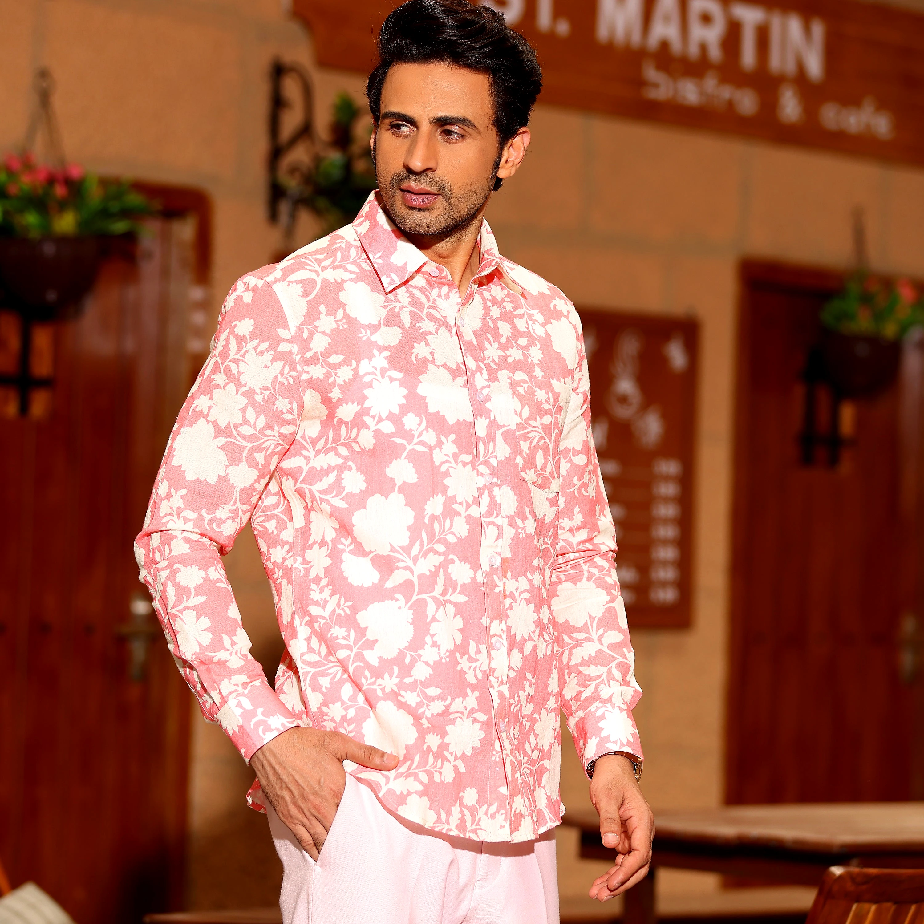 French Marigold Baby Pink Casual Pure Linen Full Shirt (Size - M) by BLUE EAGLE view 2