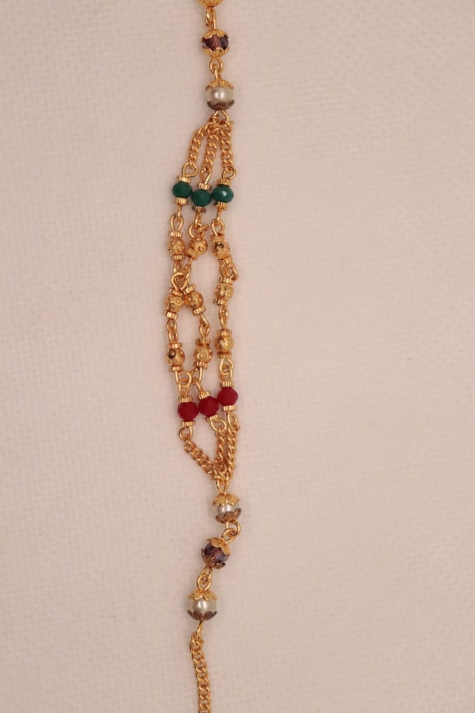 Pearl and Gold Plated Bracelet with Green and Red Beads view 2