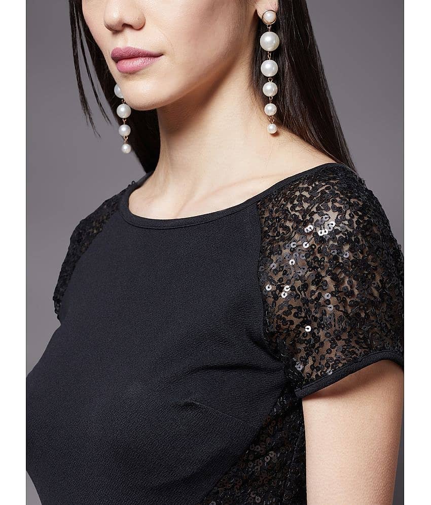 Miss Chase Women Polyester Embellished Bodycon Dress ( Black ) view 2