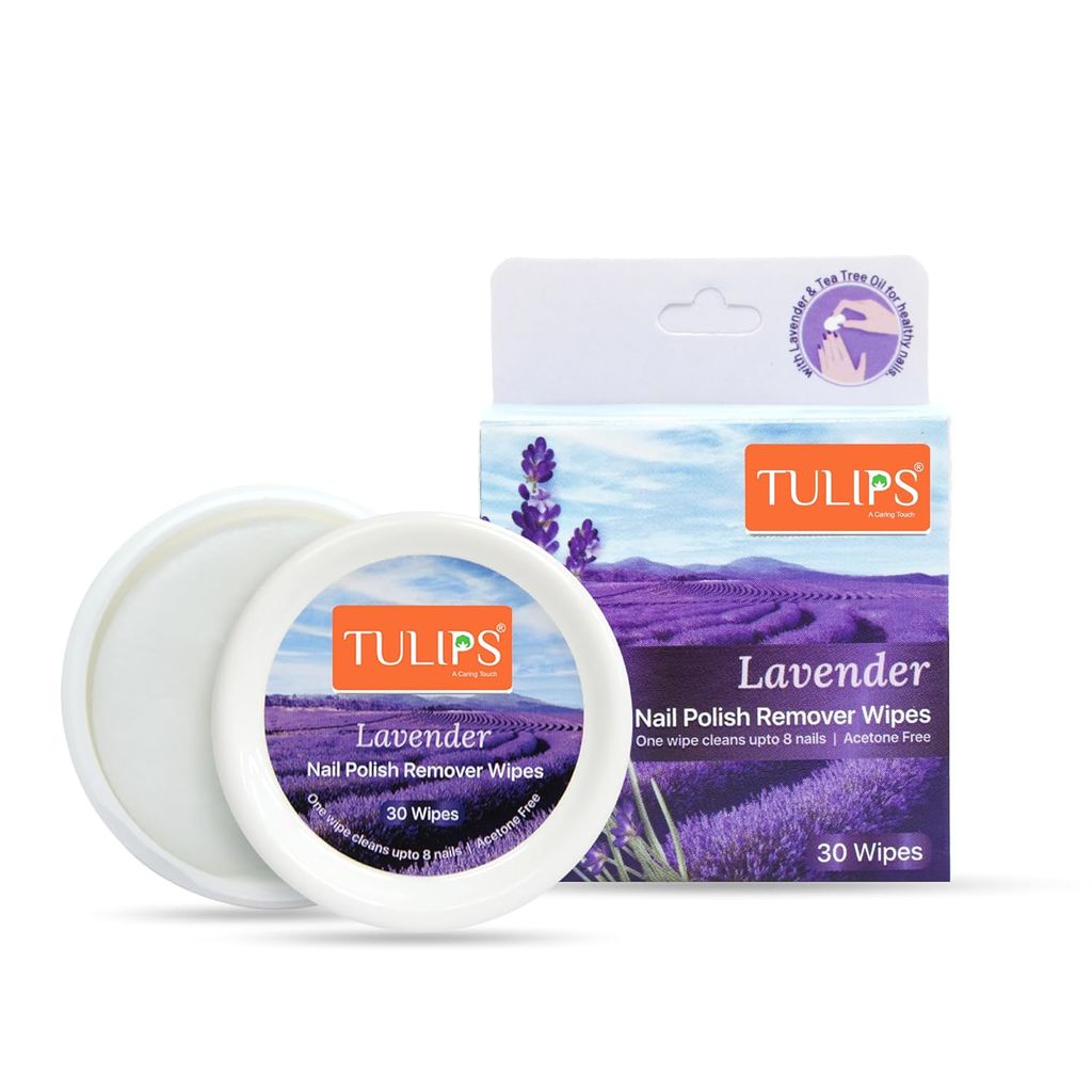 Tulips Lavender Nail Polish Remover Wipes, Enriched with Lavender Oil & Tea Tree Oil - 30 Wipes Each (Pack of 3) view 2