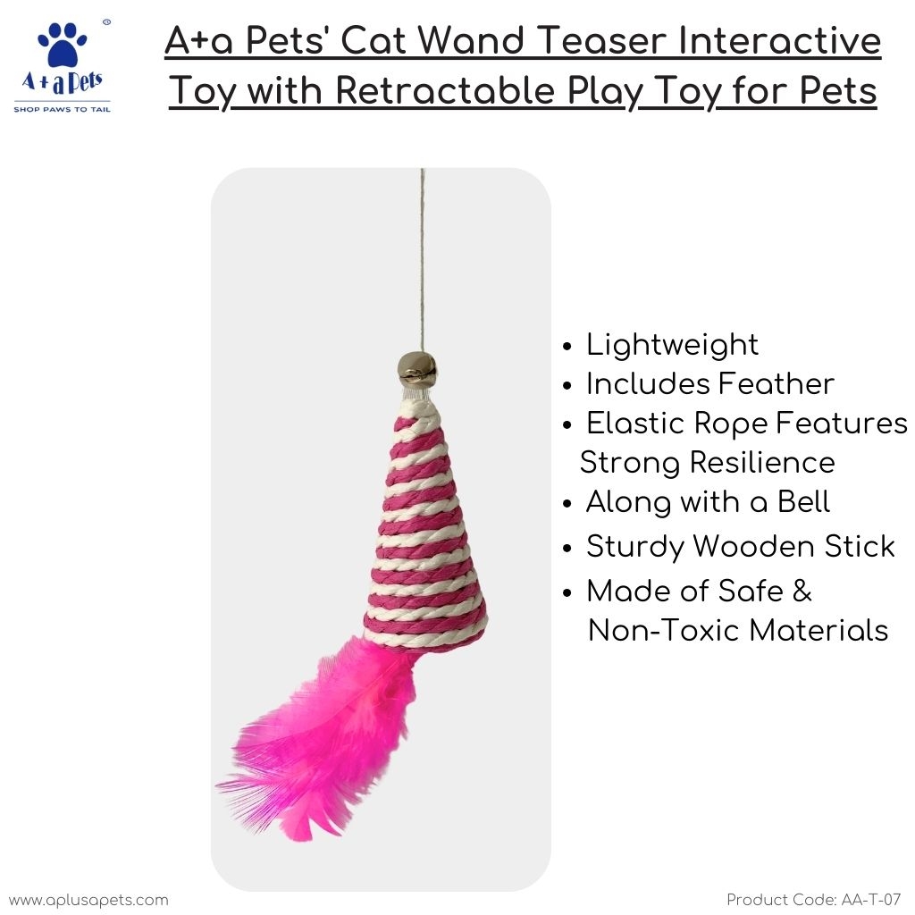 A+a Pets' Cat Wand Teaser Interactive Toy with Retractable Feather Cone Play Toy for Cats, Puppies, and Small Animals (Orange | Pink | Blue | Green) view 2