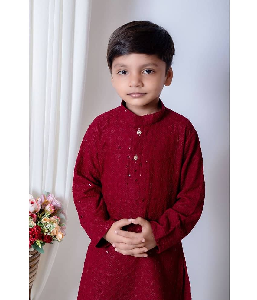 New Collection Boys Cotton Blend Sequined - Pattern Kurta Pant Set ( Dark Blue , Pack of 1 ) view 2