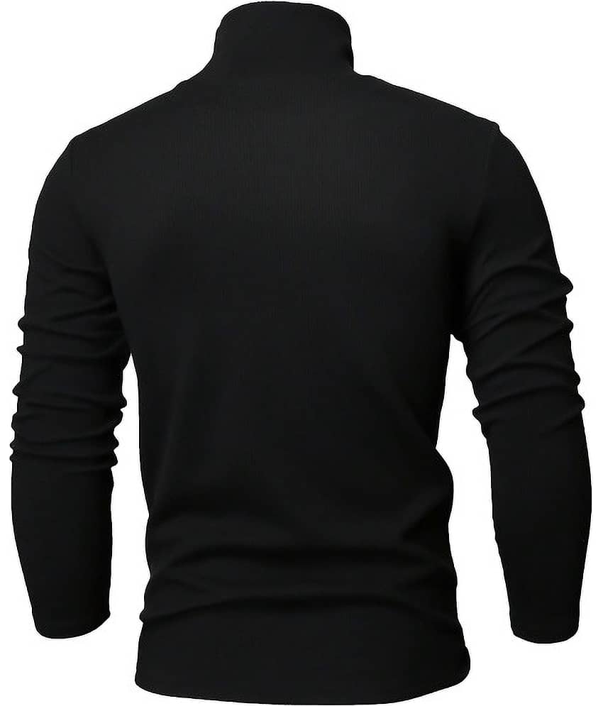 Leotude Cotton Blend Regular Fit Solid Full Sleeves Men's Round T-Shirt - Black ( Pack of 1 ) view 2