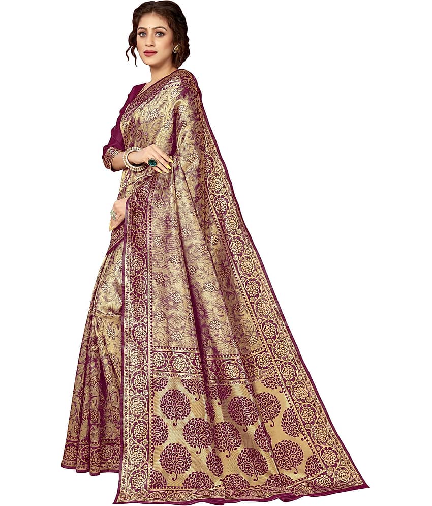 Sariya Jacquard Woven Saree With Unstitched Blouse Piece ( Wine ) view 2