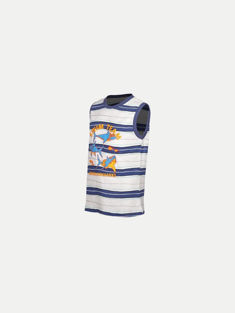 Teen Boys Off white / Blue Striper Tank Top view 2