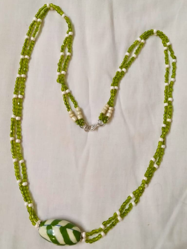 Glass Beads Necklace with Pottery Bead Pendant-(NL-02) view 2