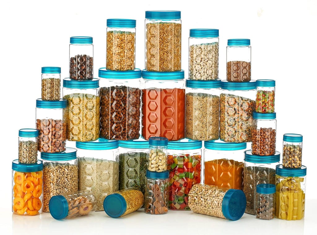 HAPPI Multipurpose Unbreakable Plastic Transparent Airtight Container Set Masala Box For Kitchen Storage Box Dabba For Spice, Pack of 18 (6 Pcs of 350ml, 650ml, 1200ml - Ocean Blue) view 2