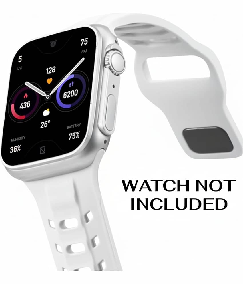Lorenz Soft Silicone Waterproof Smartwatch Strap for watch| Replacement Sports Band (Compatible with 42/44/45/49mm)– White view 2