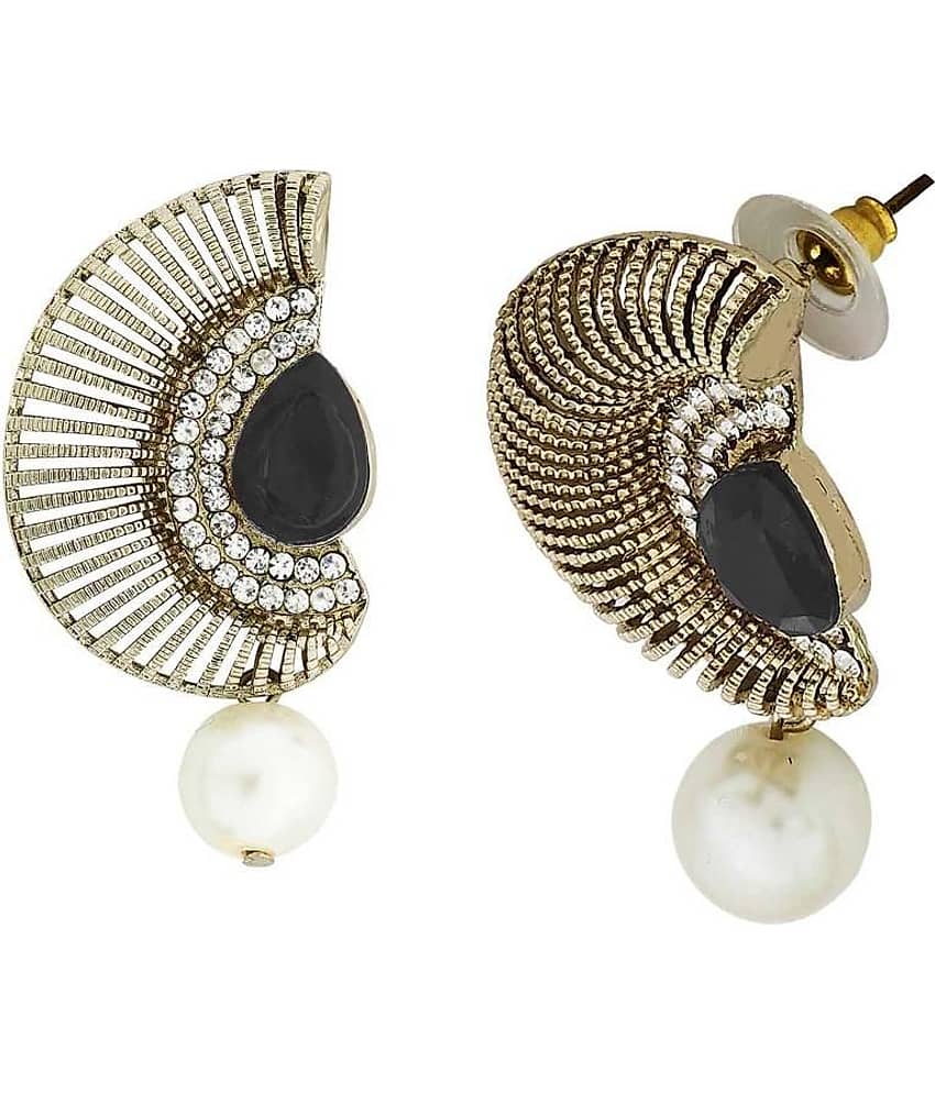 The Jewelbox Filigree Crescent Antique Rhodium Black CZ Pearl Earring for Women view 2