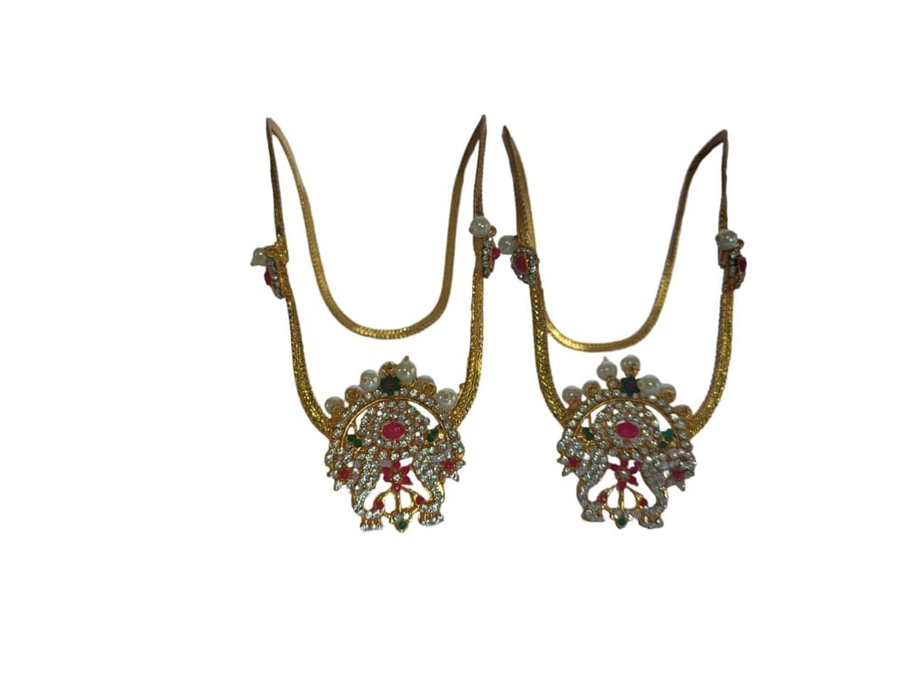 Buy Traditional Indian Gold Plated Pearl Kundan Bajuband Online view 2