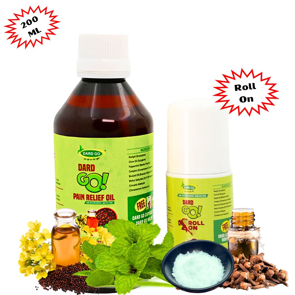 Dardgo Pain Relief Oil | Ideal for Joint Pain, Knee Pain, Neck Pain, Back Pain, Shoulder Pain, Sciatica Pain | Instant Pain Reliever | Ayurvedic & Non-Sticky, 200 ml (Pack of 2) + Roll On (Combo Pack) view 2
