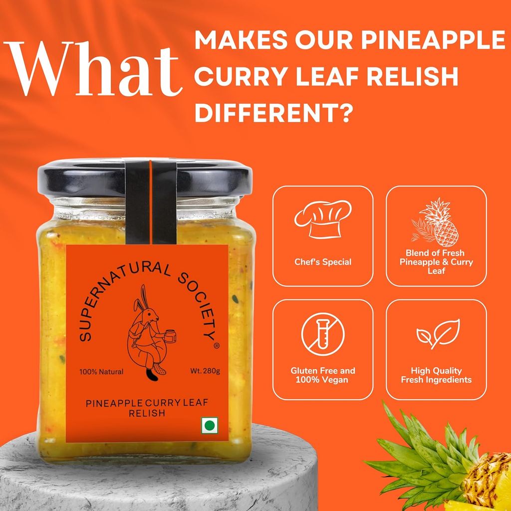 Supernatural Society - Pineapple Curry Leaf Relish 280g | Crafted from Fresh Pineapple and Fragrant Curry Leaves, Infused with Flavorful Spices | Taste The Uniquely Delicious Flavor view 2