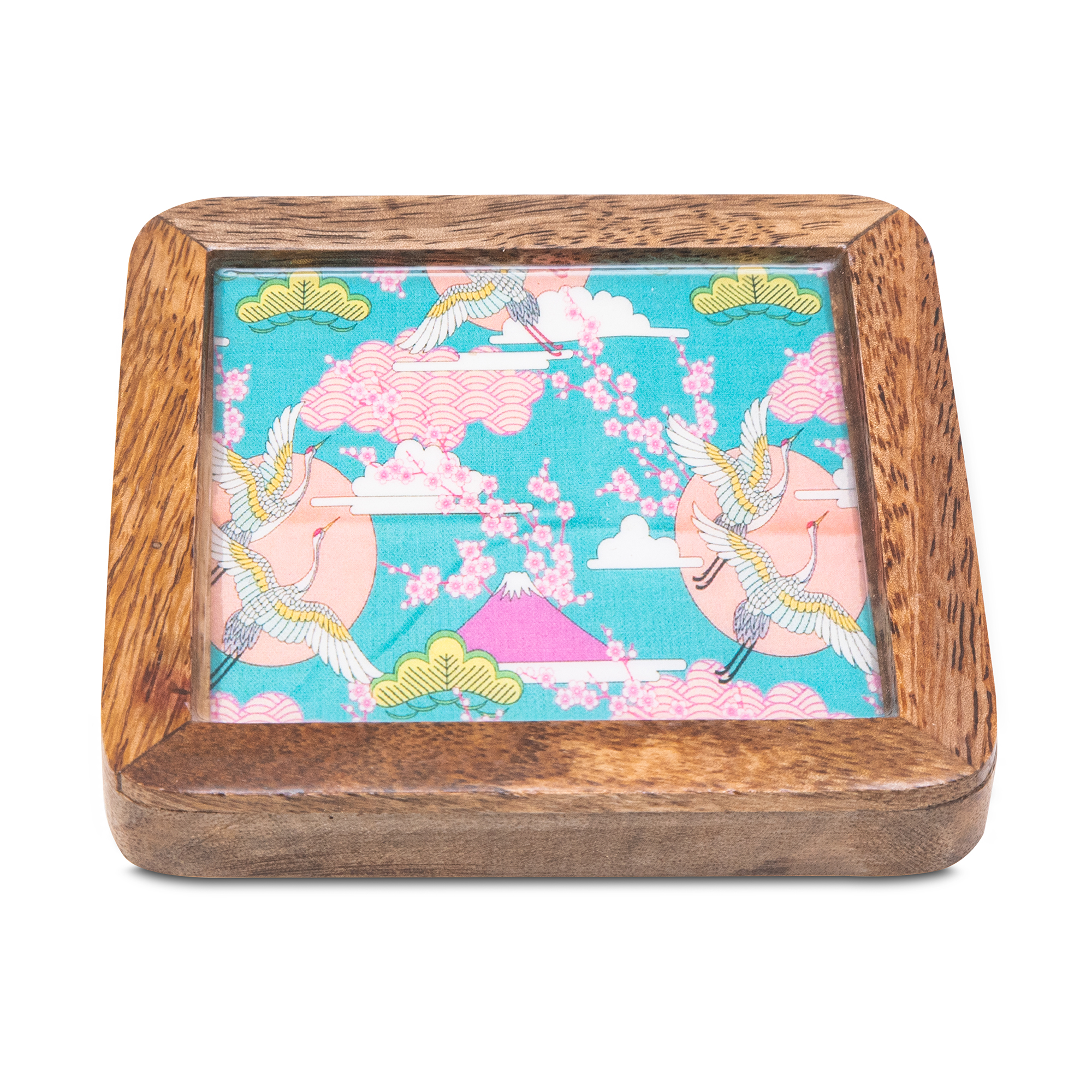 Wooden Square Coasters with Blue Bird Design Set of 2 view 2