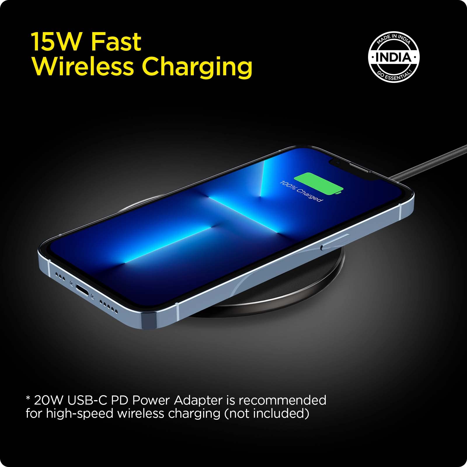 Spigen Wireless Charger for iPhone 17/16/15/13/12/11 Series, Samsung Galaxy S25/S24/S23/S22/S21/S20, OnePlus with USB-C to C Cable [Fast Charging] [Non-MagSafe] - Black view 2