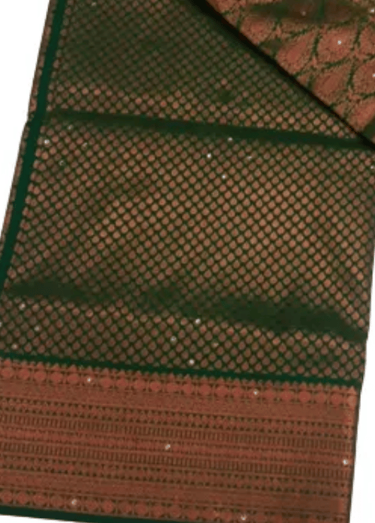 Women Semi Pattu Saree Silk Blend Saree 5000 stones with perfect green color saree with self pallu and blouse view 2