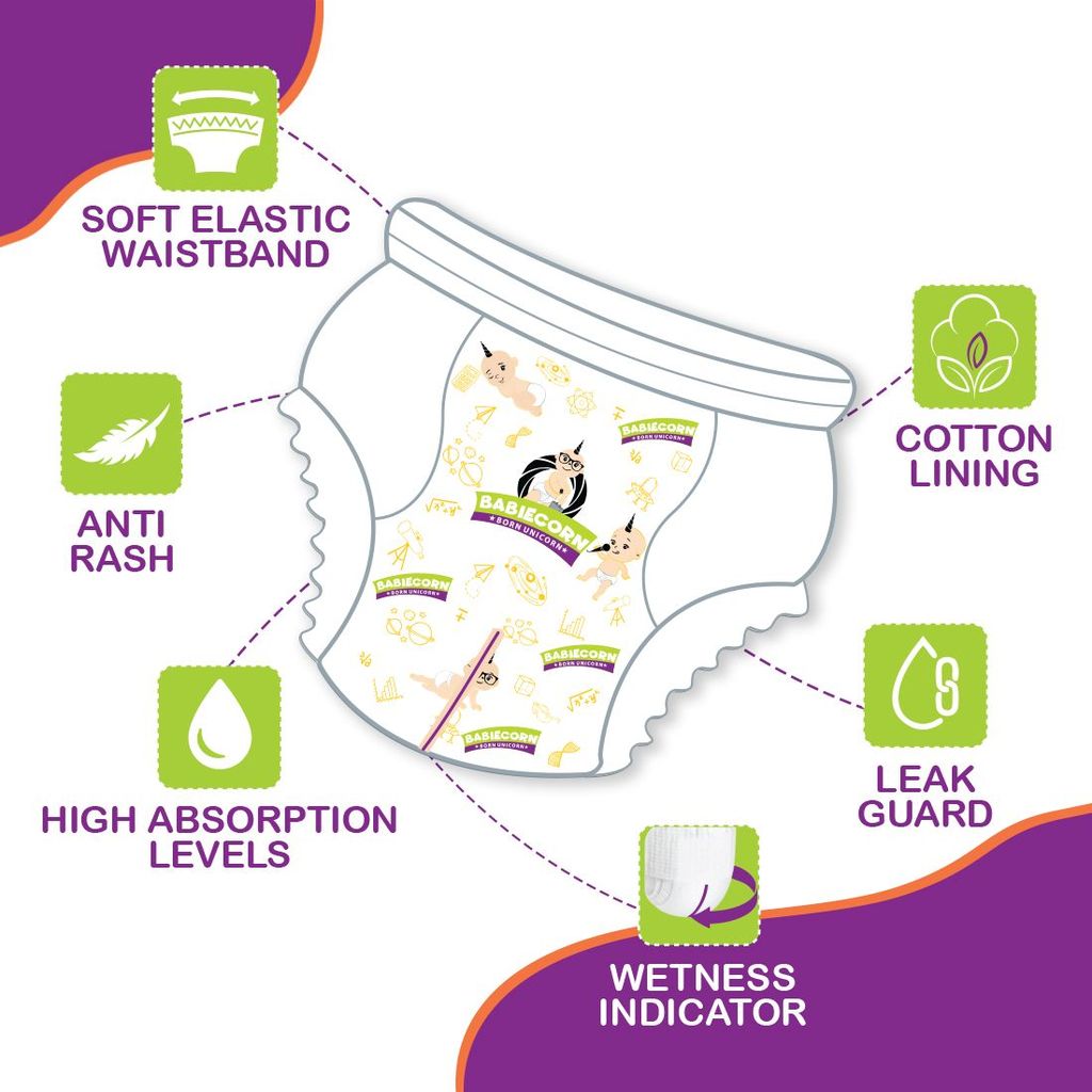 BABIECORN Diaper Wiper Combo Baby Diapers (Size M)with Wetness Indicator +Free Baby Wipes (White) view 2