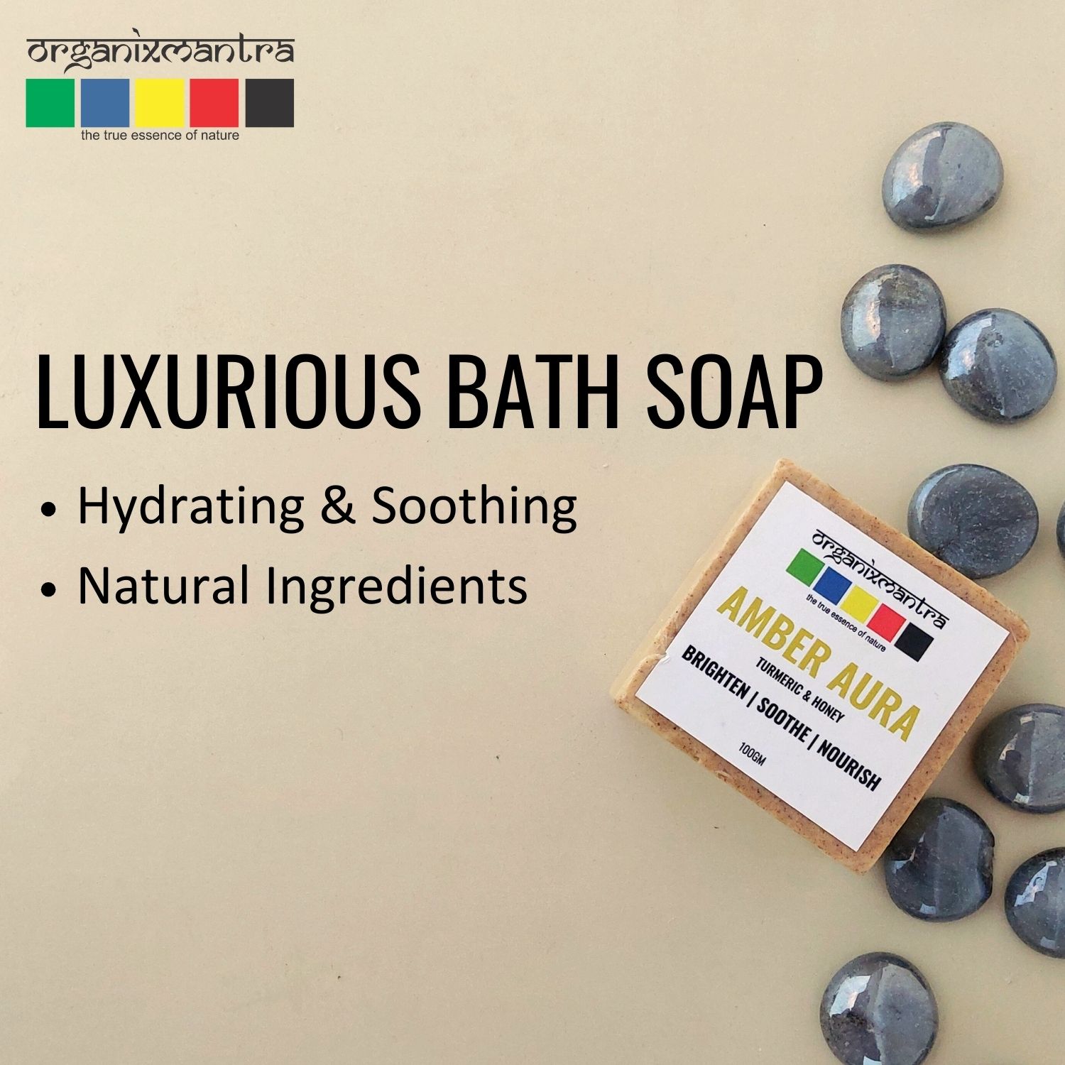 Organix Mantra Amber Aura Soap with Turmeric & Honey - Brightening, Nourishing, Moisturizing, Gentle Cleansing | Radiant, Supple, Smooth & Soft Skin - 100G view 2