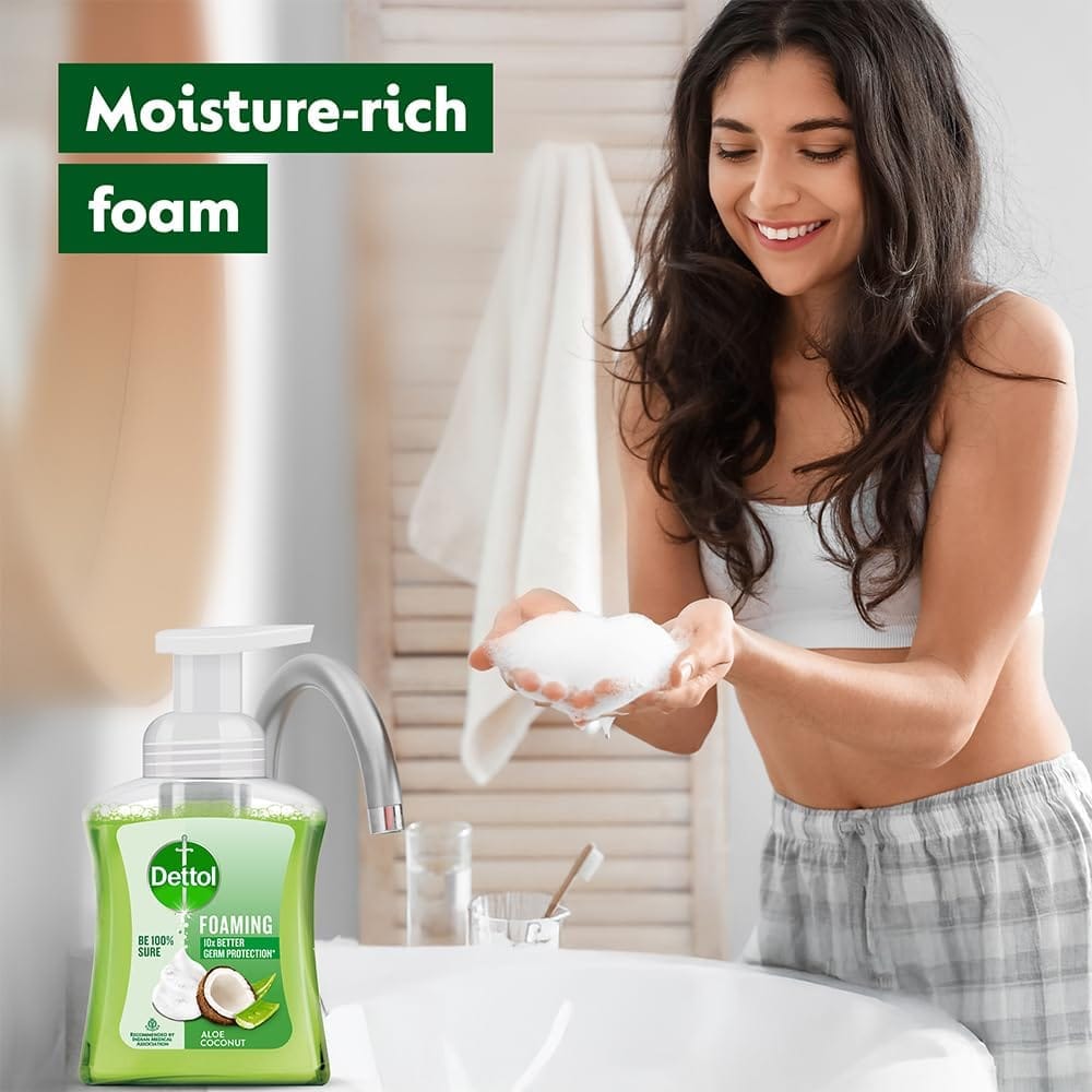 Dettol Foaming Handwash Pump + Refill Combo, Aloe Coconut (250ml + 200ml) Rich Foam Moisturizing Hand Wash Soft on Hands view 2