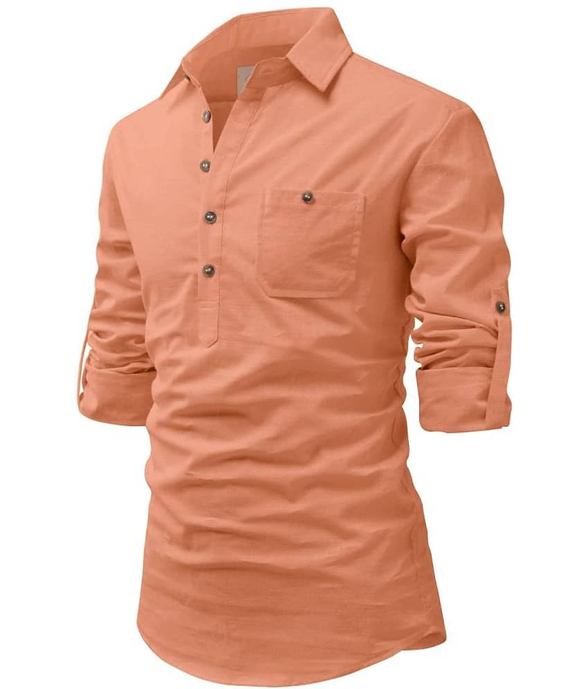 TrendiVastra Pink Cotton Blend Men's Shirt Style Kurta ( Pack of 1 ) view 2