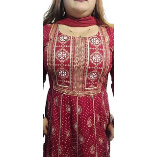 Women's Rayon Embroidered, Traditional Printed Anarkali Kurta, Pant and Dupatta set for Traditional look. view 2
