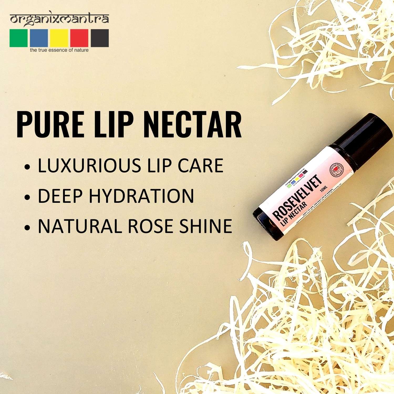 Organix Mantra Rose Velvet Lip Nectar Hydrating Rosehip & Almond Oil Lip Care, Moisturizing Grapeseed Oil Balm for Soft, Radiant Lips Natural Lip Nourishment - 10ML view 2