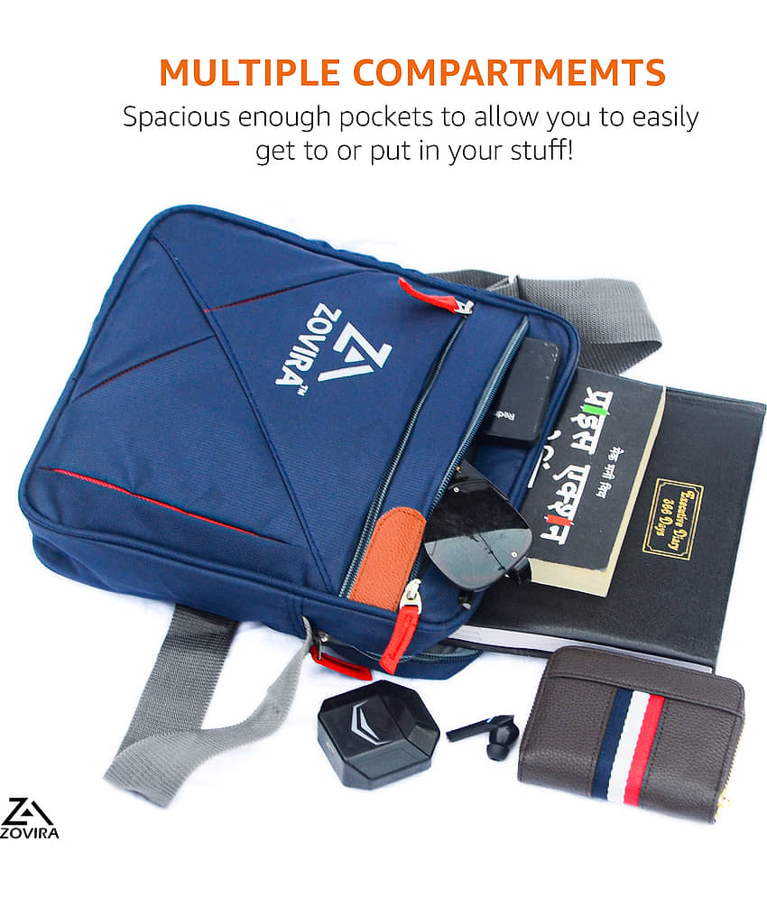 Zovira Navy Blue Printed Messenger Bag view 2