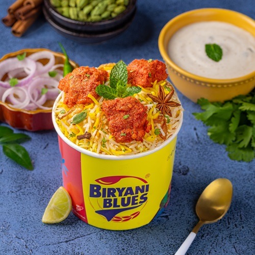 Fiery Chicken 65 Biryani Bowl + Raita