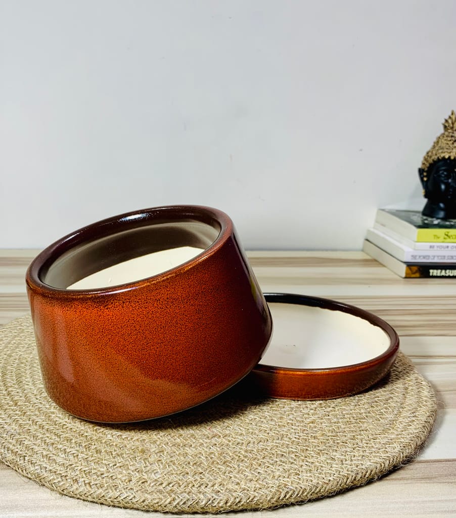 Homefrills Stylish Glossy Burnt Umber Colour Ceramic Planters Pot with Bottom Tray for Indoor Plants, Flower Pots, Succulent Pot, Planters for Home Decor, Home Garden Size-13 * 11 cm view 2