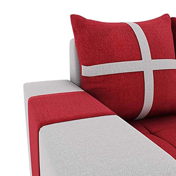 Starlet Furniture Jamestown L Shape 8 Seater Sectional Fabric Sofa Set with Center Table and 2 Puffy Living Room (Left Side, Red) view 2