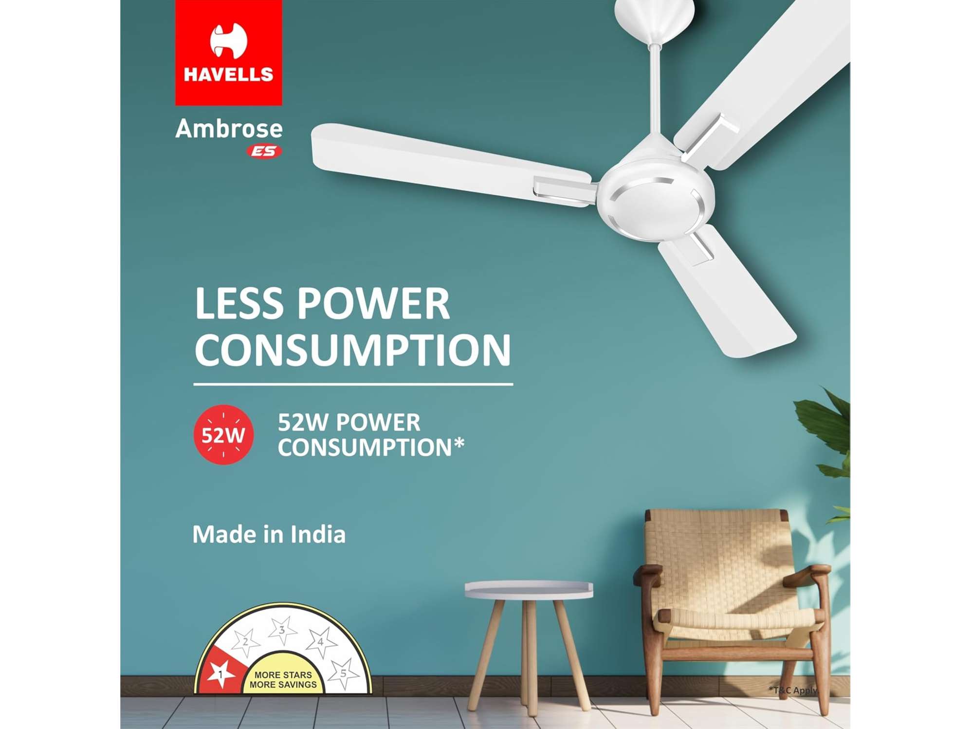 Havells Ambrose 1200mm Energy-Saving High-Speed Ceiling Fan, Cola Espresso - Chrome view 2