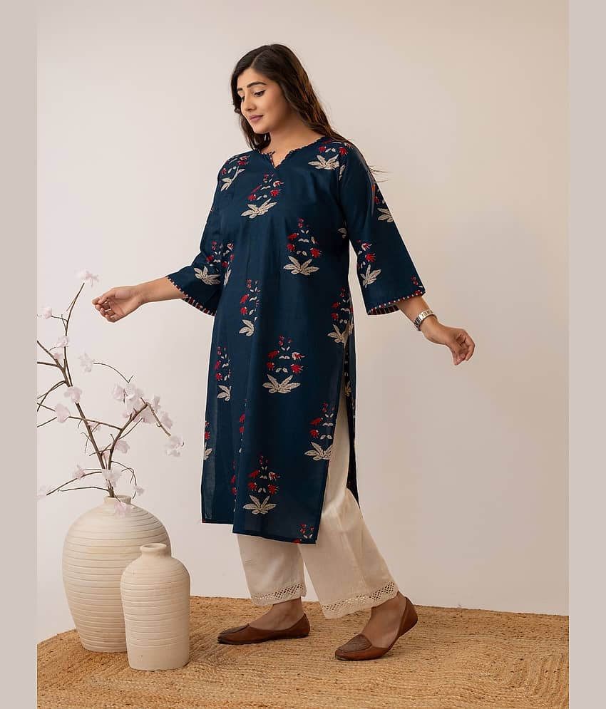 AMTHI Women Cotton Printed Straight Kurti ( Navy ) view 2