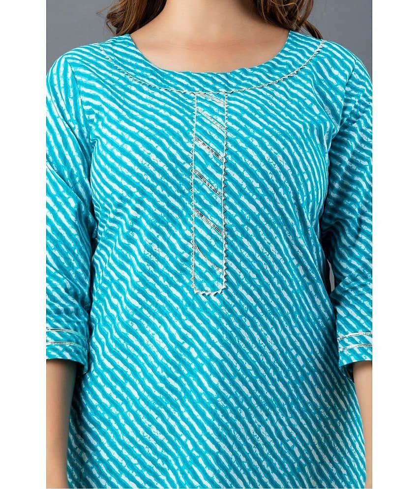 Lee Moda - Light Blue Cotton Women's Straight Kurti ( Pack of 1 ) view 2