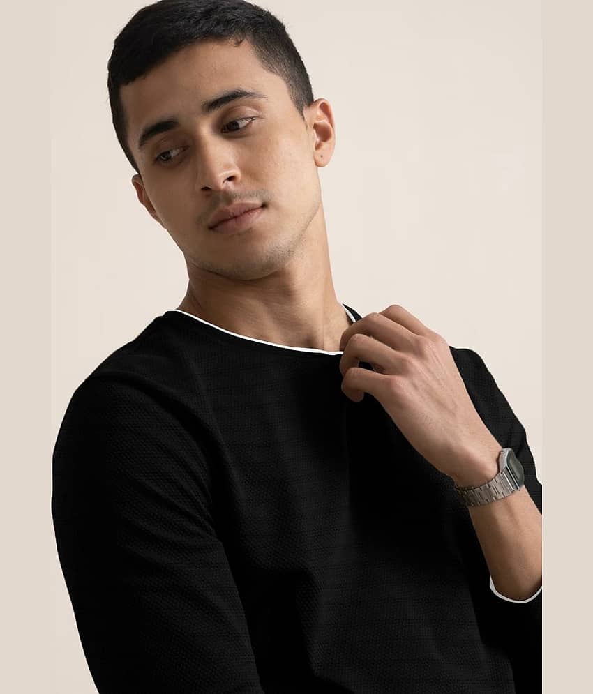 The Dry State Cotton Slim Fit Striped Full Sleeves Men's Round T-Shirt - Black ( Pack of 1 ) view 2