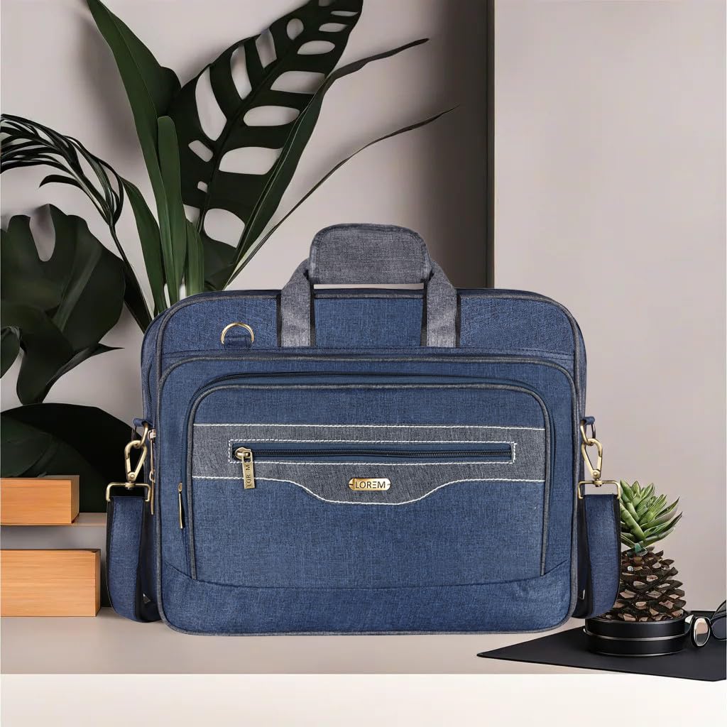 LOREM Blue & Grey Color Linen fabric 28L Laptop Messenger Bag For Men BG108 view 2