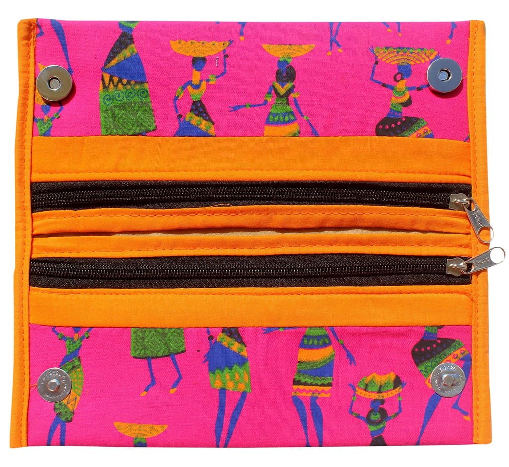 Mandhania Handcrafted Warli Print Women Wallet|Clutch|Ladies Purse Pack 1 Pink view 2