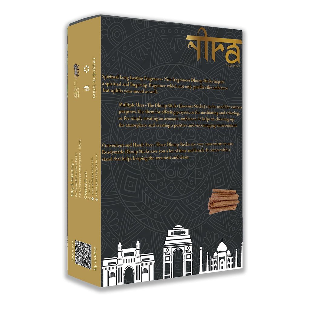 NIRA Fragrances Natural & Organic Havan & Guggal Long Lasting Fragrance Cow Dung Dhoop Sticks for Pooja 100 Pices Bambooless charcoal free Incense Sticks for Ideal for Prayers Free Dhup Stick Stand view 2