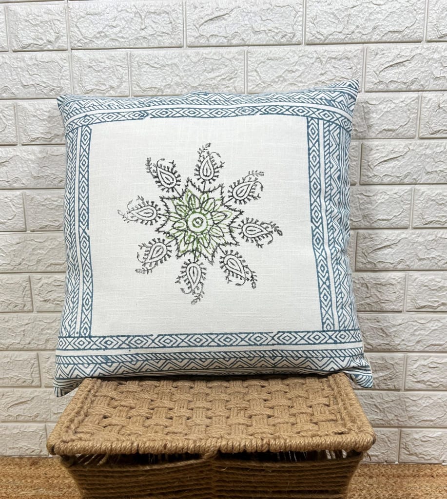 Indihomecraft Hand Block Print Boho Decor Off White Cushion Covers for Sofa Chair Or Outdoor Living Room 20x20 Inche/ 50x50 Cms Cushions Cover, Set of 2 view 2
