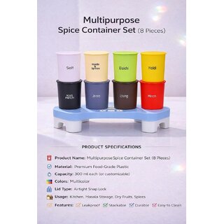 (Pack of 8) Kitchen Storage Spice Boxes for Kitchen Plastic Containers Set Spice Jars Kitchen Storage Masala Storage Organizer Containers Boxes 300 ML Each (Multicolor) view 2