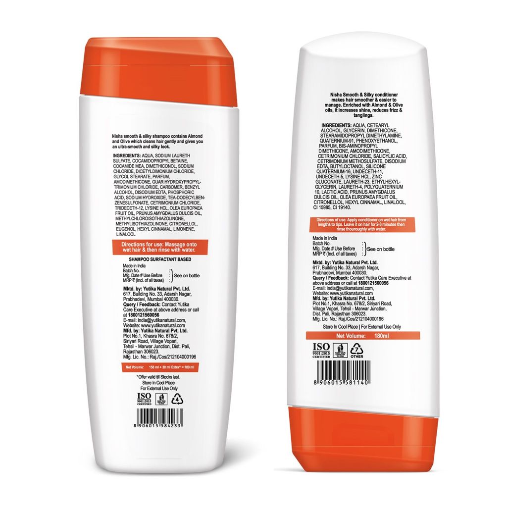 Nisha Shampoo and Conditioner Combo Pack 180ml, Almond & Olive Actives Shampoo Conditioner for Smooth Soft & Silky Hair view 2
