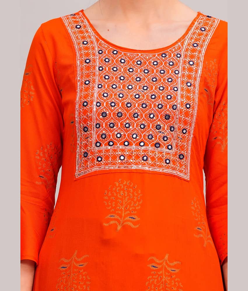 MAUKA Rayon Embroidered Kurti With Sharara And Gharara Women's Stitched Salwar Suit - Orange ( Pack of 1 ) view 2