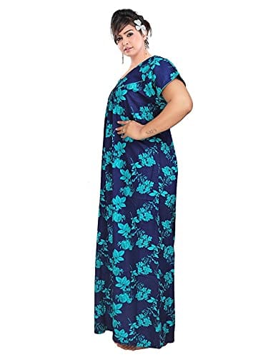 VALENCIA SLEEPWEAR Women's Pure Cotton Printed Maxi Nighty with Pocket Nightdress Night Suit Gown for Women and Girls Nightwear Female for Regular Use Nightgown Free Size view 2