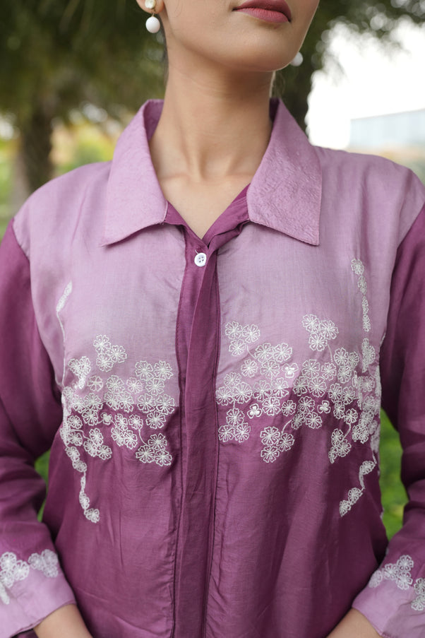 Purple Half & Half Long Shirt Dress view 2