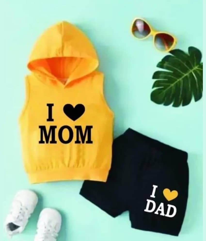 MUSNAH GARMENTS Pack of 1 Unisex Cotton T-Shirt & Shorts Set ( Yellow )