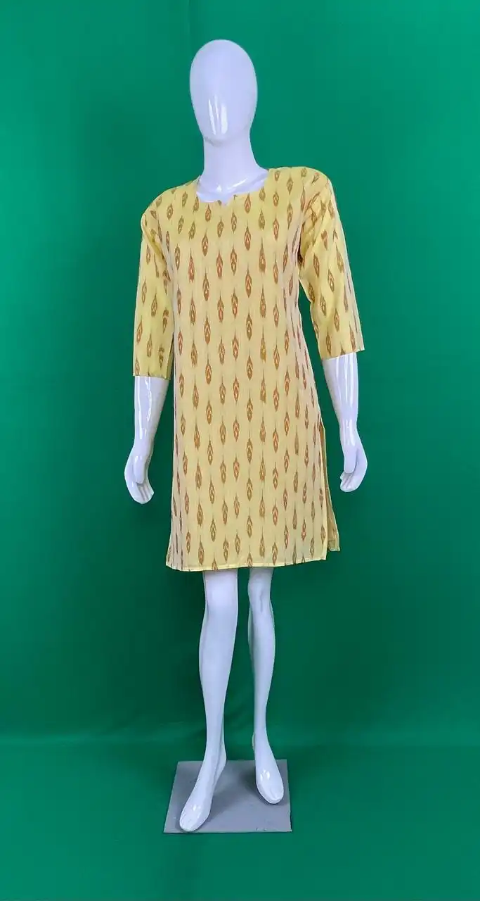 Sambalpuri Ikat Buti Mustard Yellow-Odisha Handloom Kurti